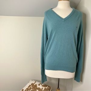 Christian Dior Vintage Unisex Turquoise Aqua Blue Knit Vneck DIOR sweater